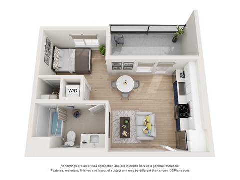 a 1 bedroom floor plan with a bathroom and a living room